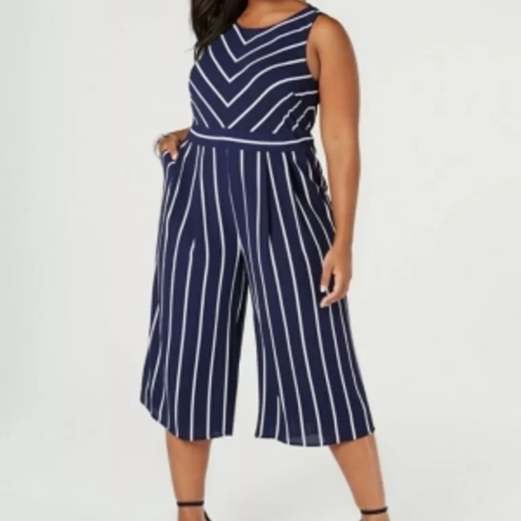 Jessica Howard Pants - Jessica Howard Women's Sleeveless Striped Jumpsuit